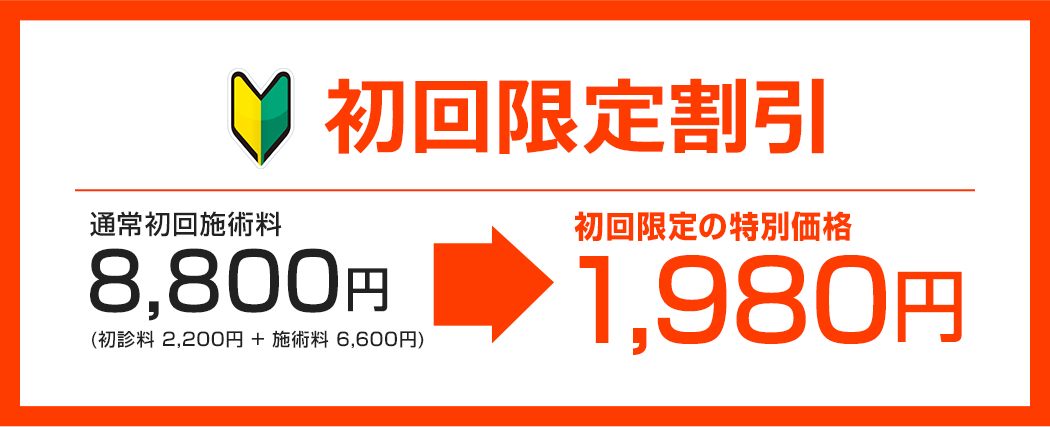 諦めていた辛い慢性腰痛を改善したい方。毎週6名様限定割引！